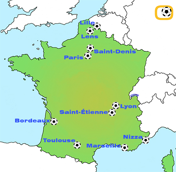 Frankreichkarte mit den Spielorten